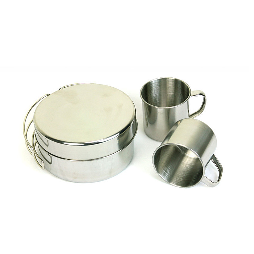 8Pcs Stainless Steel Outdoor Picnic Pot Pan Kit Plate Bowl Cup Pan Cover Cooking Set Camping Hiking Backpacking Cookware