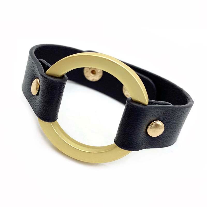 D&d læderarmbånd til kvinder bred cirkel spænde charme justerbar wrap armbånd smykker