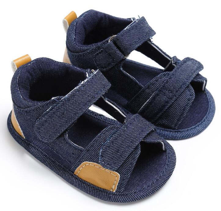 Summer Baby Toddler Sandals Shoes For Baby Boys And Girls Beach Sandals PU Non-slip Flat Sandal Baby Shoes For 18 Month: dark blue / 2