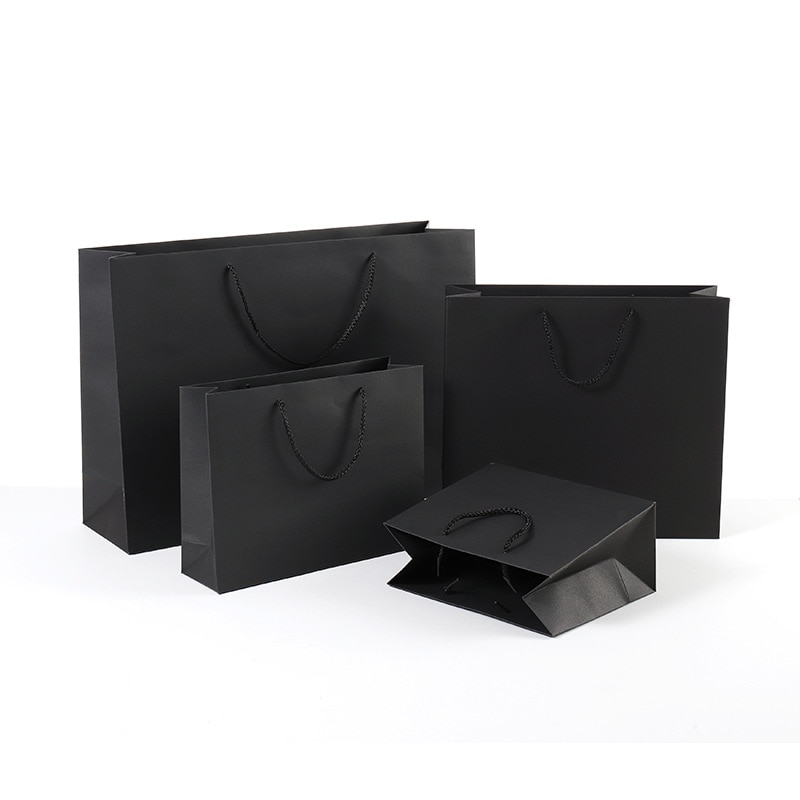 Zwarte Kraft Papieren Zak Met Handvatten Multi Grootte Festival Bag Voor Sieraden Birthday Party Bruiloft Decoratie Papier tas: horizonta 35x48x14cm