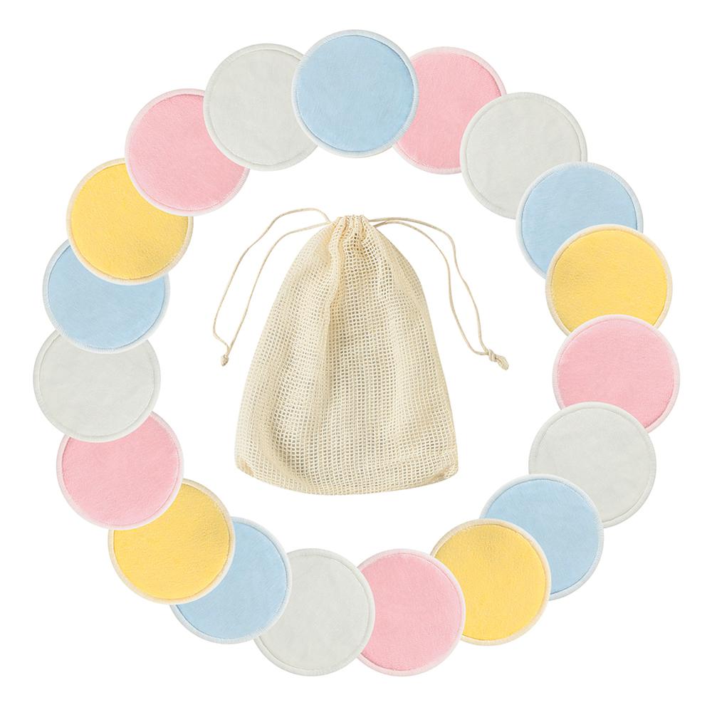 Herbruikbare make-up pads, wasbare reinigingspads van katoen, microvezel make-up remover, bamboe gezichtspads met waszakje van netstof: 20 stuks