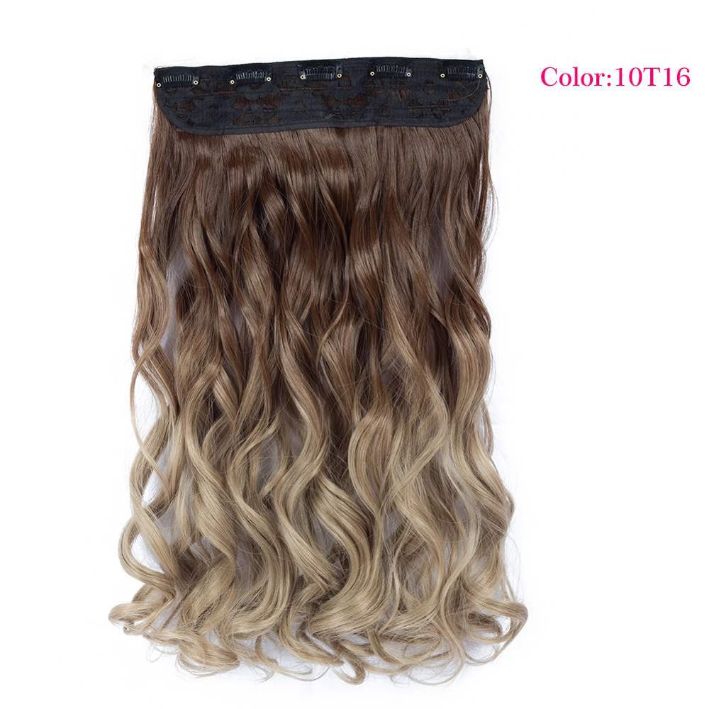 Valenwigs 22 '' lang bølget clip in on one piece syntetisk hair extensions ombre color 5 clips one piece krøllet frisure til kvinder: P2/613