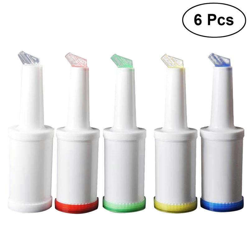 6pcs 1L Fruit Juice Liquor Bar Pour Bottles Plastic Juice Jug Bartender Juice Bottle Cocktail Bar Shaker Plastic Juice Bottle