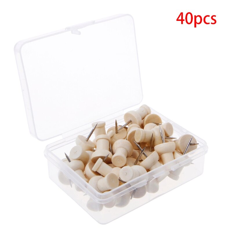 40 Pcs Wooden Thumbtack Decorative Drawing Push Pins Wood Head Office