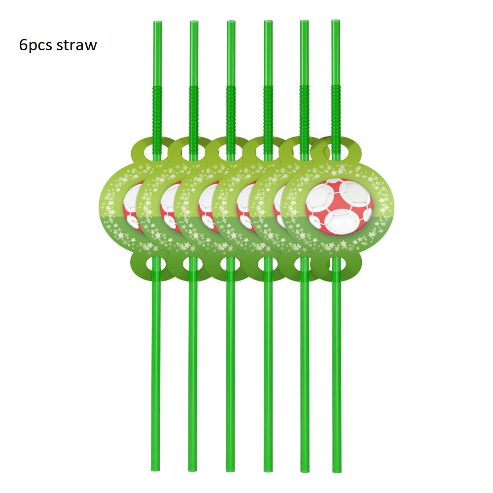 Voetbal Party Servies Papier Plaat Cup Servetten Tafelkleed Banner Gelukkige Verjaardag Event Feestartikelen Voor Jongens Festa: 6pcs Straws