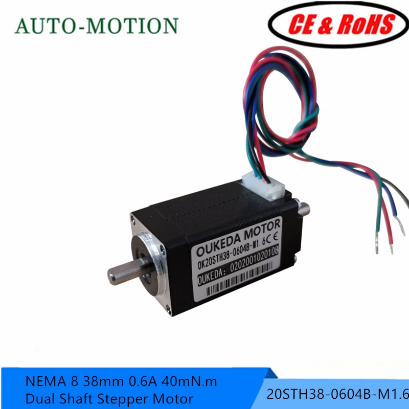 Nema 8 Dual shaft Stepper Motor with 2-M1.6 screw for mounting encoder 20BYGH 38mm length 40mN.m 1.8deg 0.6A Nema8 Step Motor