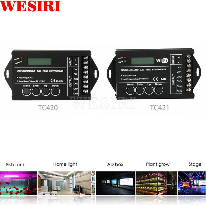 Tc420 tc421- tidtakere programmerbar rgb ledet-kontroller mørkere  dc12v/24v 5- kanals vanlig anode til rgb ledet-lys akvariebelysning