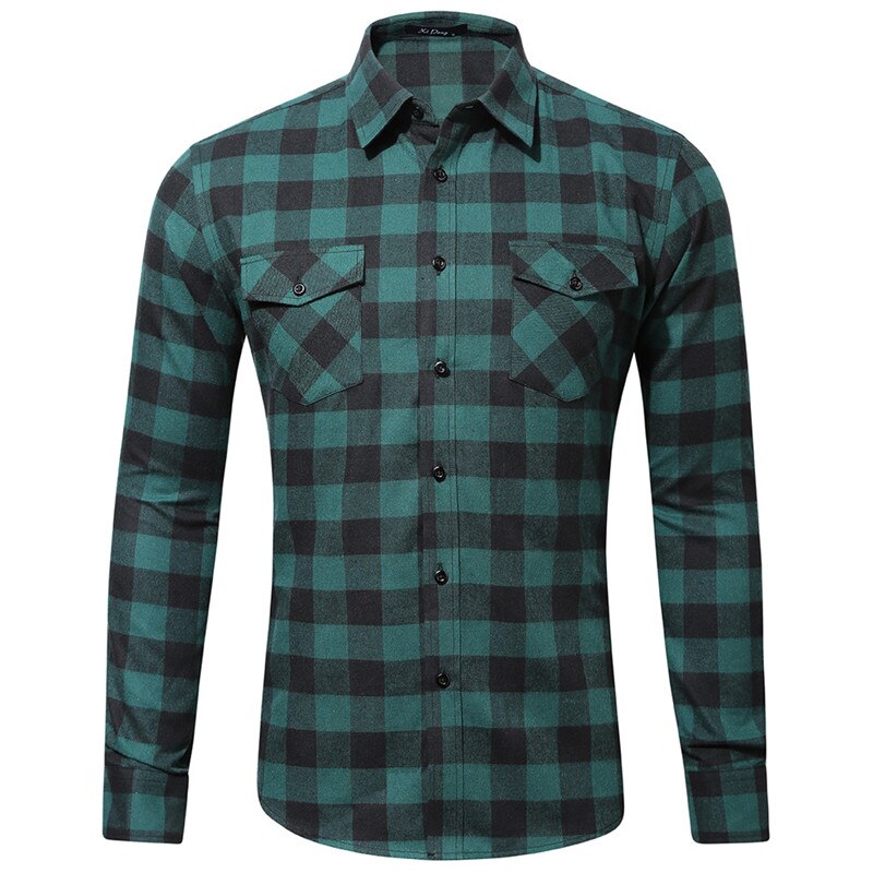 Herfst mannen Katoenen Plaid Shirt Slim Fit Lange Mouw Casual Mannen Tops Shirts mannen Controles Shirt 5 kleuren S-2XL: D / S