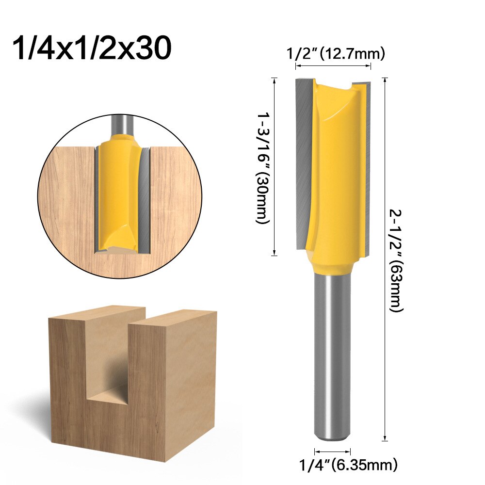 Vástago 1/4, brocas rectas de 2 ranuras para herramientas de carpintería, brocas de enrutador para madera, carburo de tungsteno, fresas para fresadora CNC para madera: 6.35x12.7x30mm