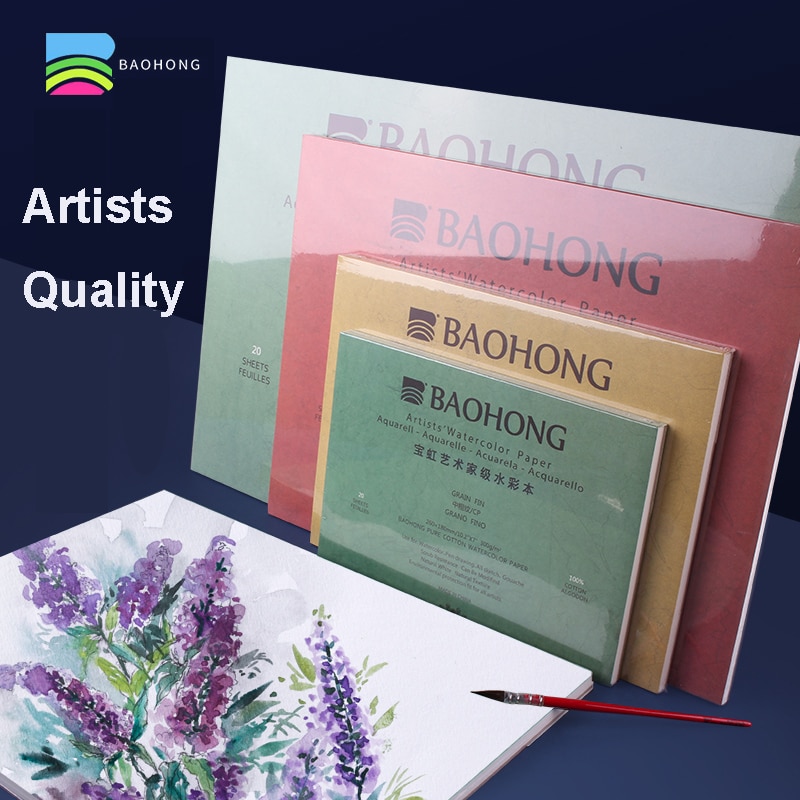 BAOHONG – papier aquarelle pour artistes, tampon texturé pour peinture, crayon, encre, charbon de bois, Pastel et acrylique, 20 feuilles 300 g/m², blanc