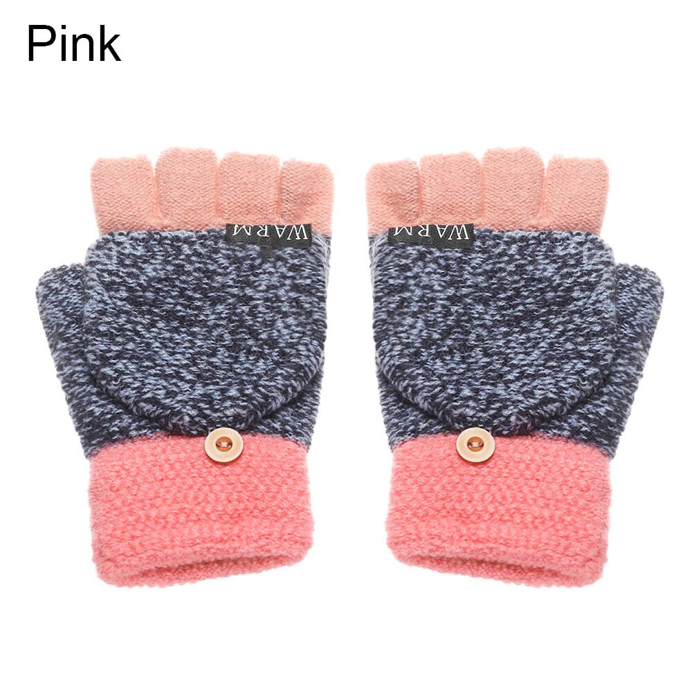 Winter Warm Thickening Wool Gloves Knitted Flip Fingerless Flexible Exposed Finger Thick Mittens for Men Women: pink