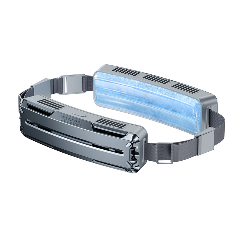 ventilador con cinturón de hielo de 2 colores, ventilador de cintura colgante portátil inteligente, Mini ventilador USB de refrigeración para deportes al aire libre, ventilador pequeño portátil, Enfriador de verano: Negro