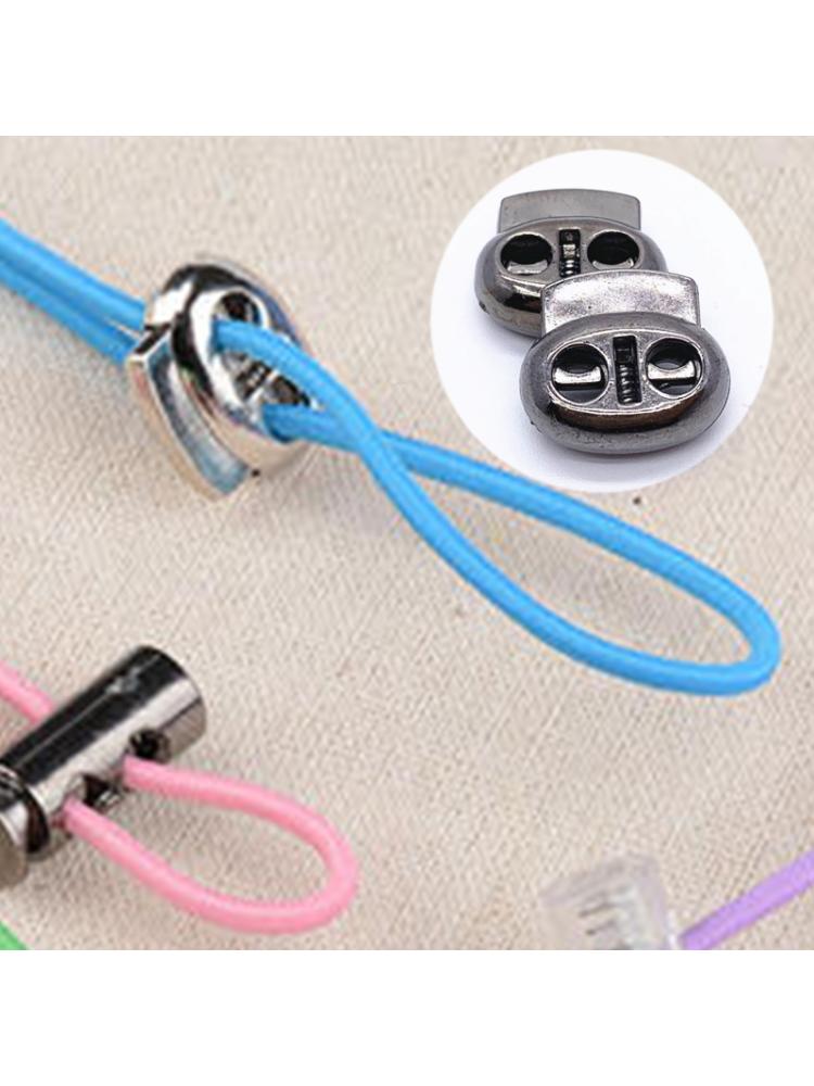 30/100Pcs Face Mask Earloop Plastic Cord Locks End Double Hole Oval Spring Toggle Stoppers Sliding Fastener Buttons