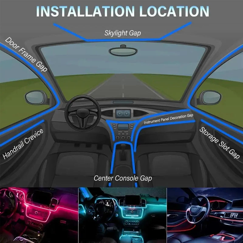 Bande lumineuse LED RGB pour intérieur de voiture, 2/3/4/5M, bande lumineuse d'ambiance, USB, Fiber optique, support de lampe d'ambiance, contrôle sans fil par application