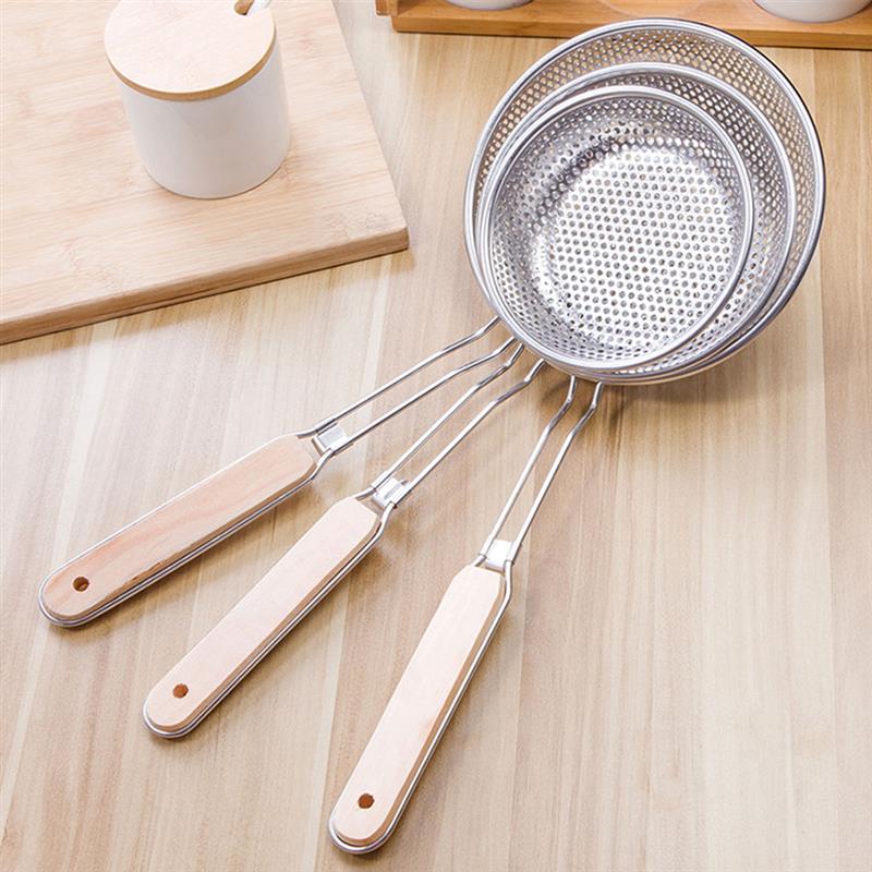 Vergiet Zeef Noodle Koken Spatel Pasta Olie Lepel Zeef Keuken Tool Houten Handvat Rvs Milieuvriendelijke