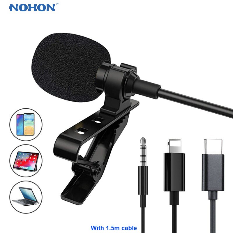 Nohon mini mikrofon dla iPhone błyskawica typu C 3.5mm mikrofon dla Samsung Huawei Xiaomi Lavalier spinacz-na nagrywanie Microfono