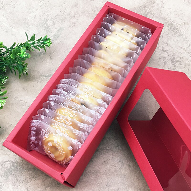 Brun/rød/sort kraftpapir skuffe type macaron æske pap gennemsigtig pvc vindue cookies chokolade emballage æsker  p20