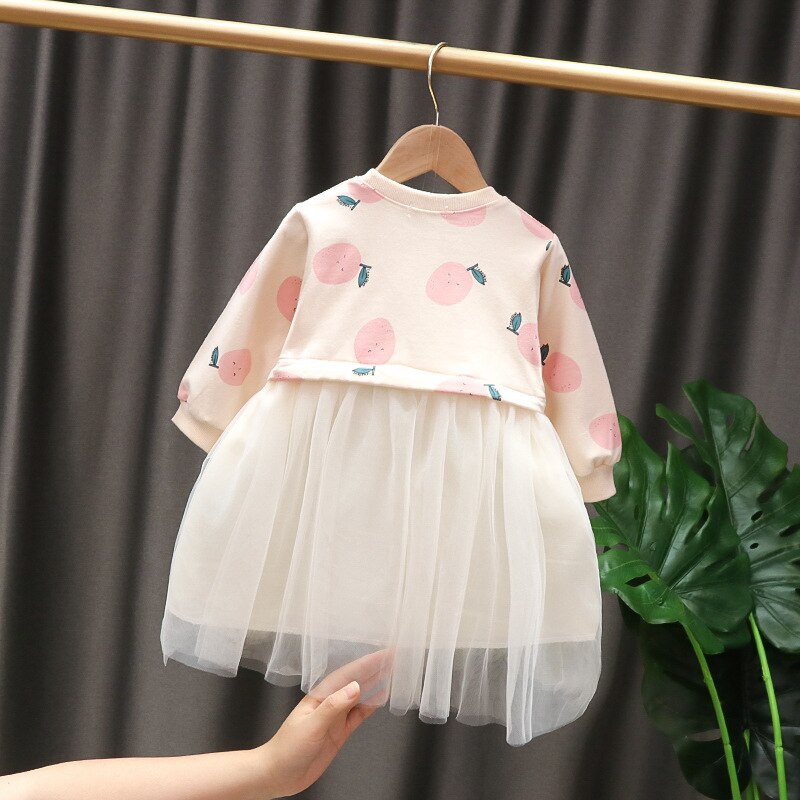 Automne à manches longues fruits impression maille jupe bébé fille robe enfant en bas âge bébé -né coton robe princesse robe pour 6M-4Y enfants: P / 80