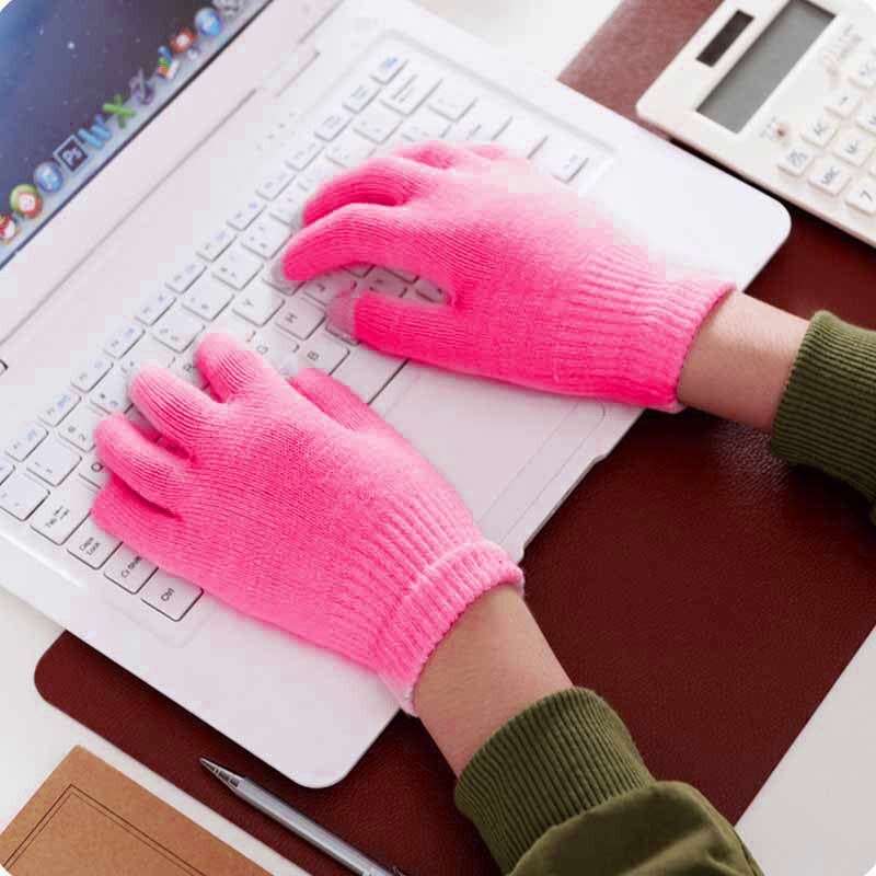 Unisex vinter varm kapacitiv strik handsker håndvarmer til berøringsskærm smart telefon kvindelige handsker fingerløse handsker: Lyserød