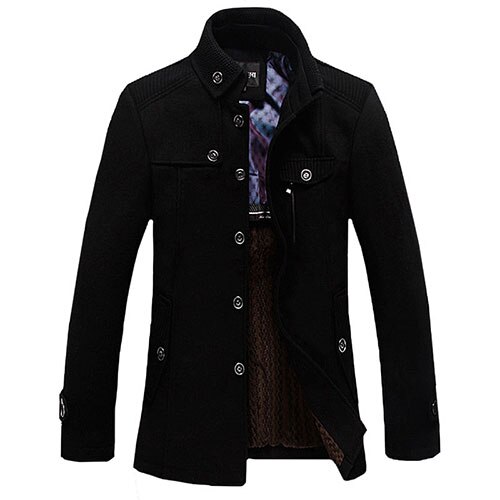 Winter Wolle Jacke Männer lässig Verdicken Stehkragen Mäntel Casaco Masculino Palto männer Windjacke Mäntel Wolle Trenchcoat: Schwarz / XXXL