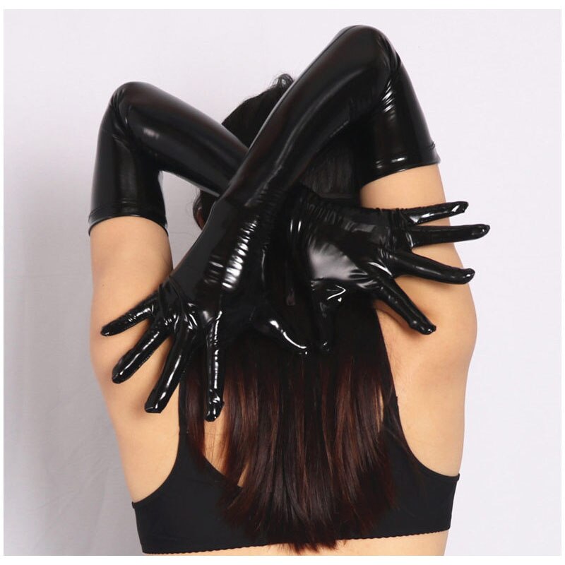 Latex PVC Leder Handschuhe Frauen Winter Lange Warme Handschuhe Guantes Mujer Eldiven Luvas Gothic Punk Rock Damen Handschuh Pelz Handschuhe