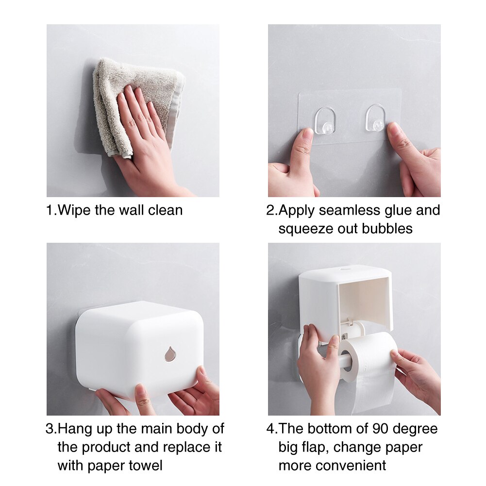 Toilet Waterproof Roll Paper Holder Wall Mounted Self Adhesive Box Tissue Box Bathroom Paper Container With Cover