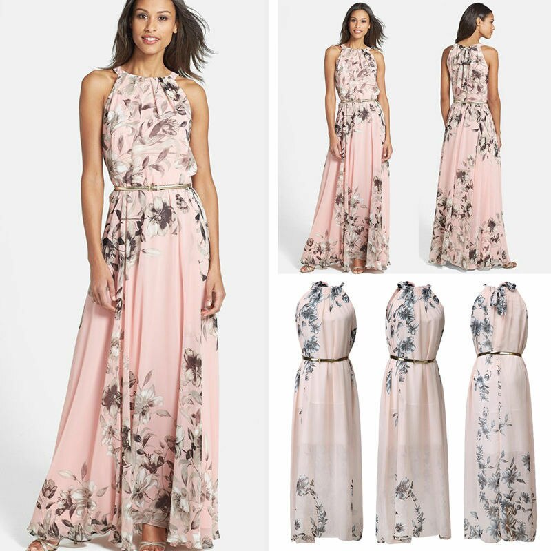 Women Summer Casual Floral Sleeveless Evening Party Cocktail Long Dress