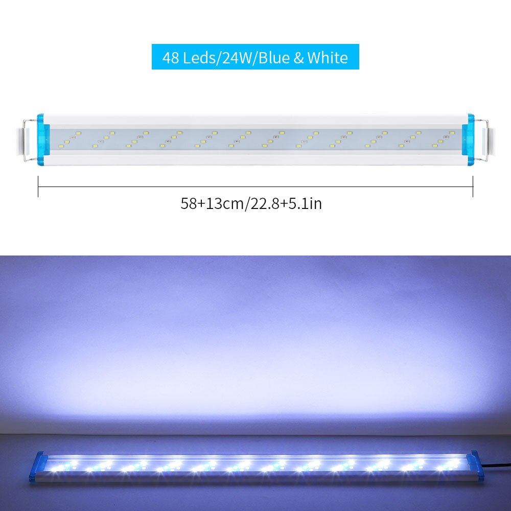 Blue Super Slim LEDs Aquarium Lighting Aquatic Plant Light 18-58CM Extensible Waterproof Clip on Lamp For Fish Tank Aquarium: 58CM