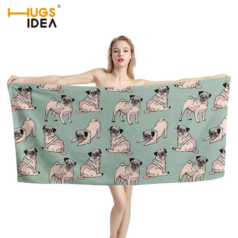 HUGSIDEA Puppy Pug Dog Print Bath Towel Cute Shower Beach Towels Absorbent Soft Rectangle for Kids Adult 75X150CM