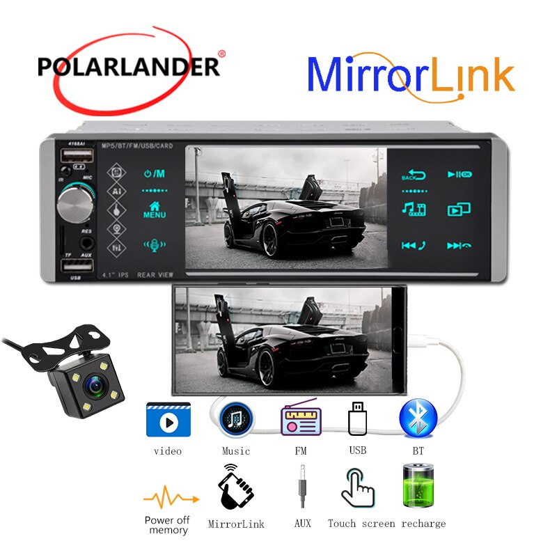 5.1 Inch 1 Din MP5 Auto Radio Kleurrijke Verlichting 12V Usb Aux Bluetooth Handsfree Bellen Ondersteuning Ai rm Rmvb MP3 Wma 720P 4 Kanalen: 4168A with Camera