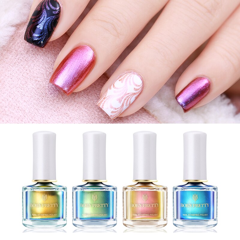 Geboren Pretty Chameleon Pearl Nail Stempelen Polish 6Ml Kleurrijke Nail Art Plaat Afdrukken Nagellak