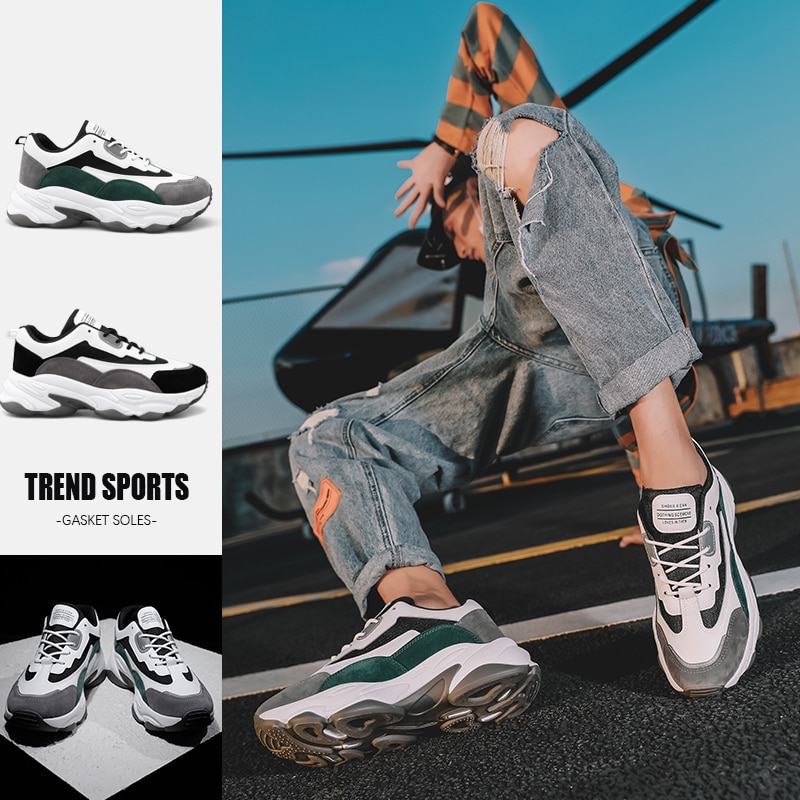 Mænd trænere løb sport gå afslappet sko jogging udendørs sneakers høj stigende bund chunky man sneakers