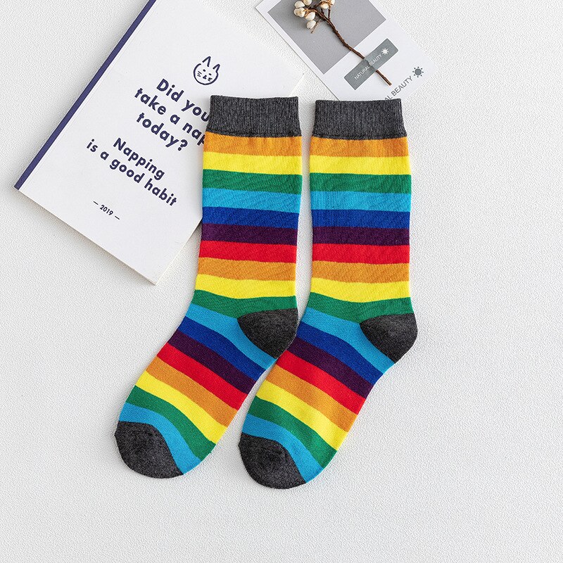 RMSWEETYIL Colorful Striped Rainbow Socks Womens Pride Neon Crazy Novelty Fun Cotton Ladies Girls Funny Casual Dress Crew Sock: Socks 07