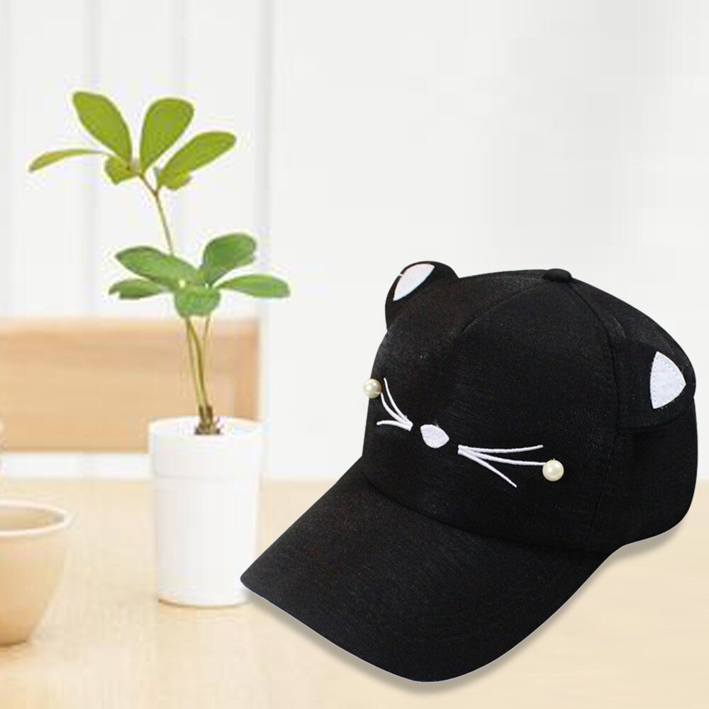 Baseballpet dames heren student unisex zomer schattige kattenoren klep pet verstelbare outdoor snapback hiphop zonnepetten: Zwart