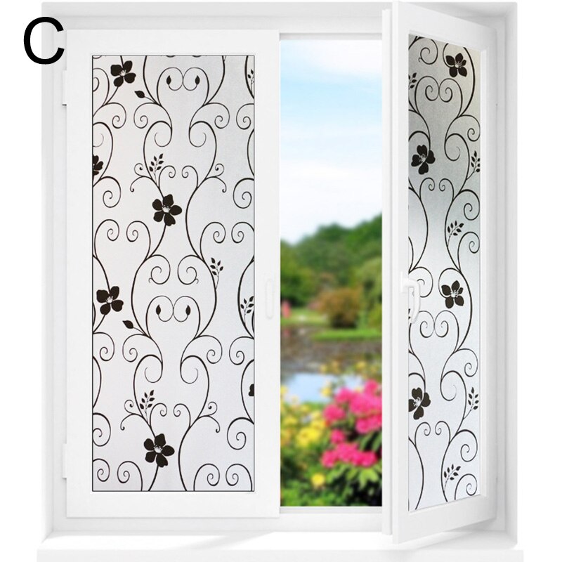 Película de Ventana de vidrio opaco esmerilada con flores de 45cm * largo y 100cm para privacidad de ventanas pegatinas de vidrio adhesivo decorativo para el hogar: C