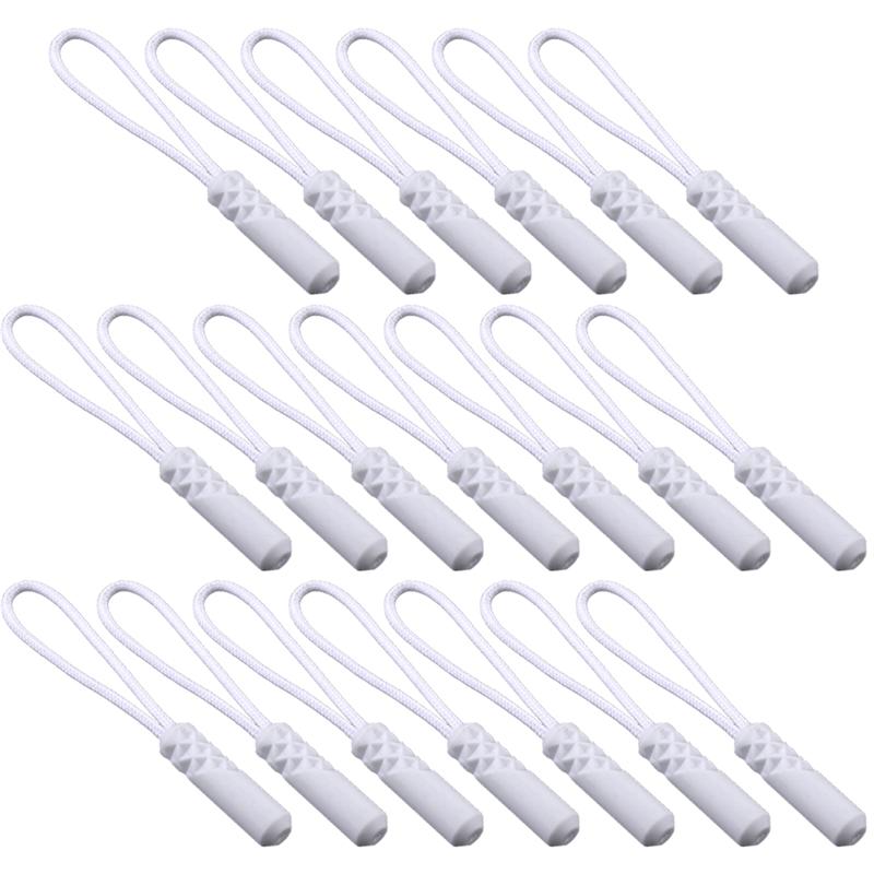 20 pièces tête de cylindre tirette tirette compacte tirant la corde fermeture à glissière tête queue corde multi-usages tirette extracteur pour vêtements: White