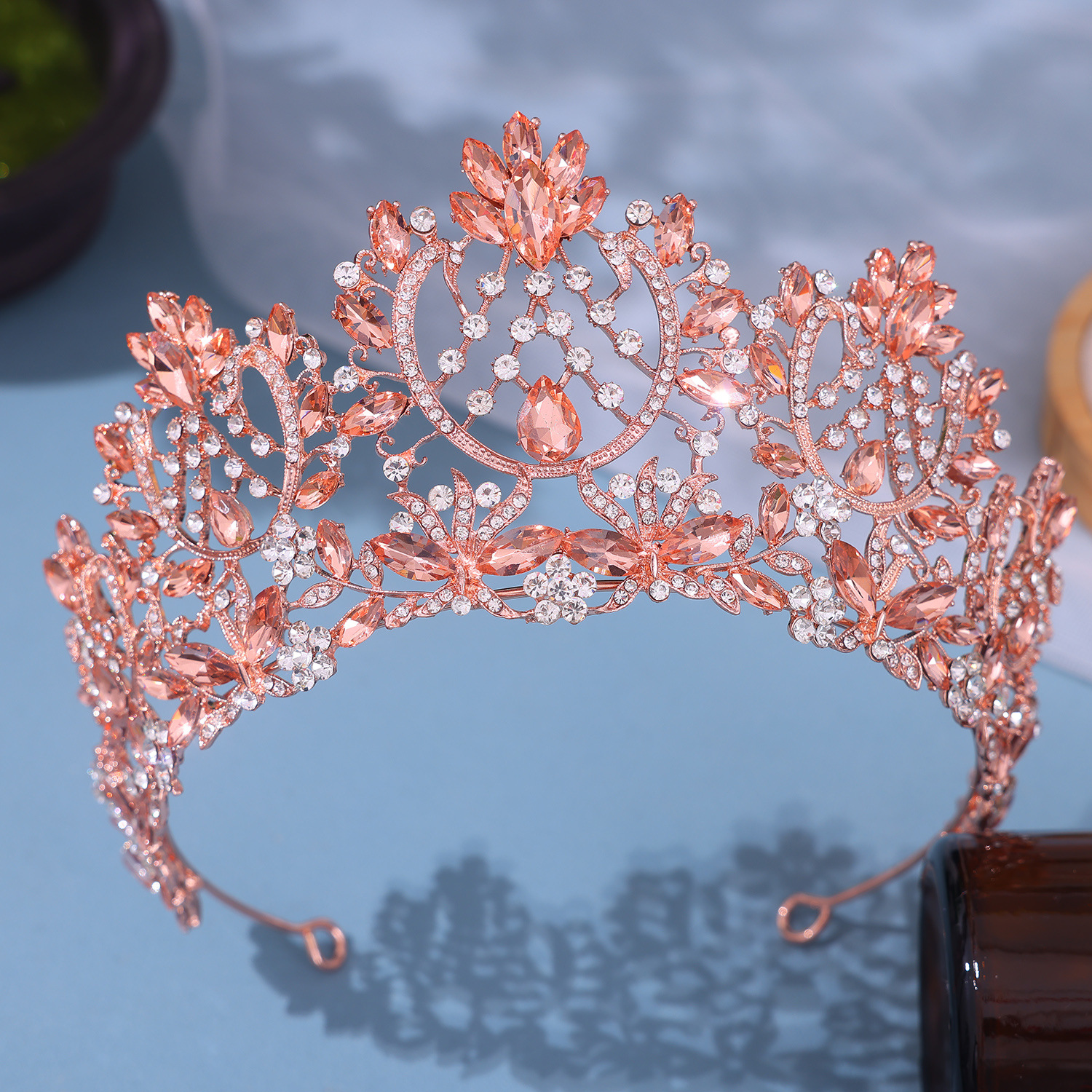 Roségouden Kristal Bruids Tiara 'S En Kronen Voor Vrouwen Bruid Strass Prom Diadeem Hoofdband Bruids Bruiloft Haaraccessoires Kroon