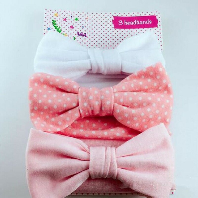 3Pcs Baby Boog-Knoop Hoofdband Katoen Elastische Baby Print Bloemen Haarband