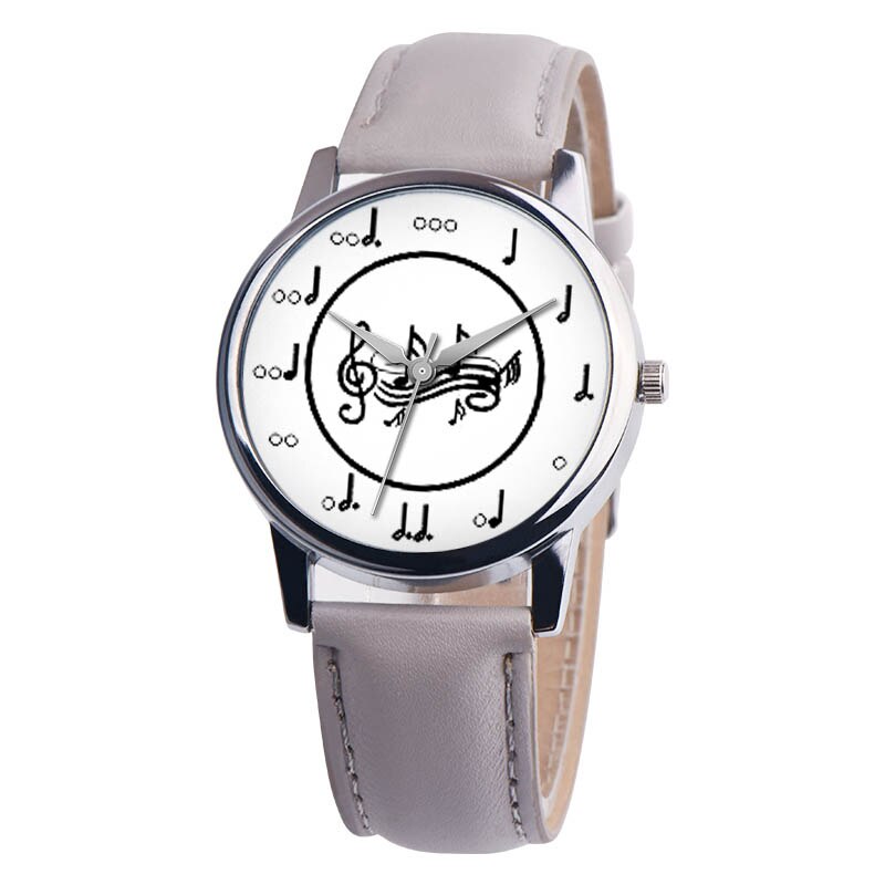 OKTIME Women PU Leather Strap Wrist Watch Musical Note Round Dial Casual Analog Quartz Watches TT@88: Grey
