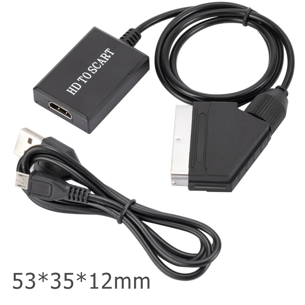 Hdmi-kompatibel til scart video-lydkonverteradapter til hd-tv, dvd til skybox, stb, plug and play-strømkabel