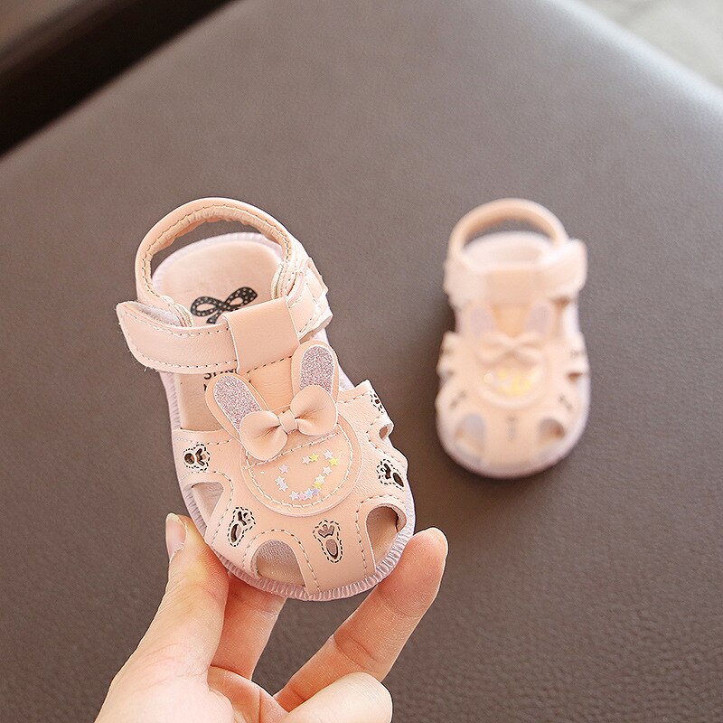 Söt kanin bebis flickor sommar sandaler bebis småbarn skor mjuka barn prinsessa sommar lägenheter första vandrare: Rosa / Eu18 ( inre 13.5cm)