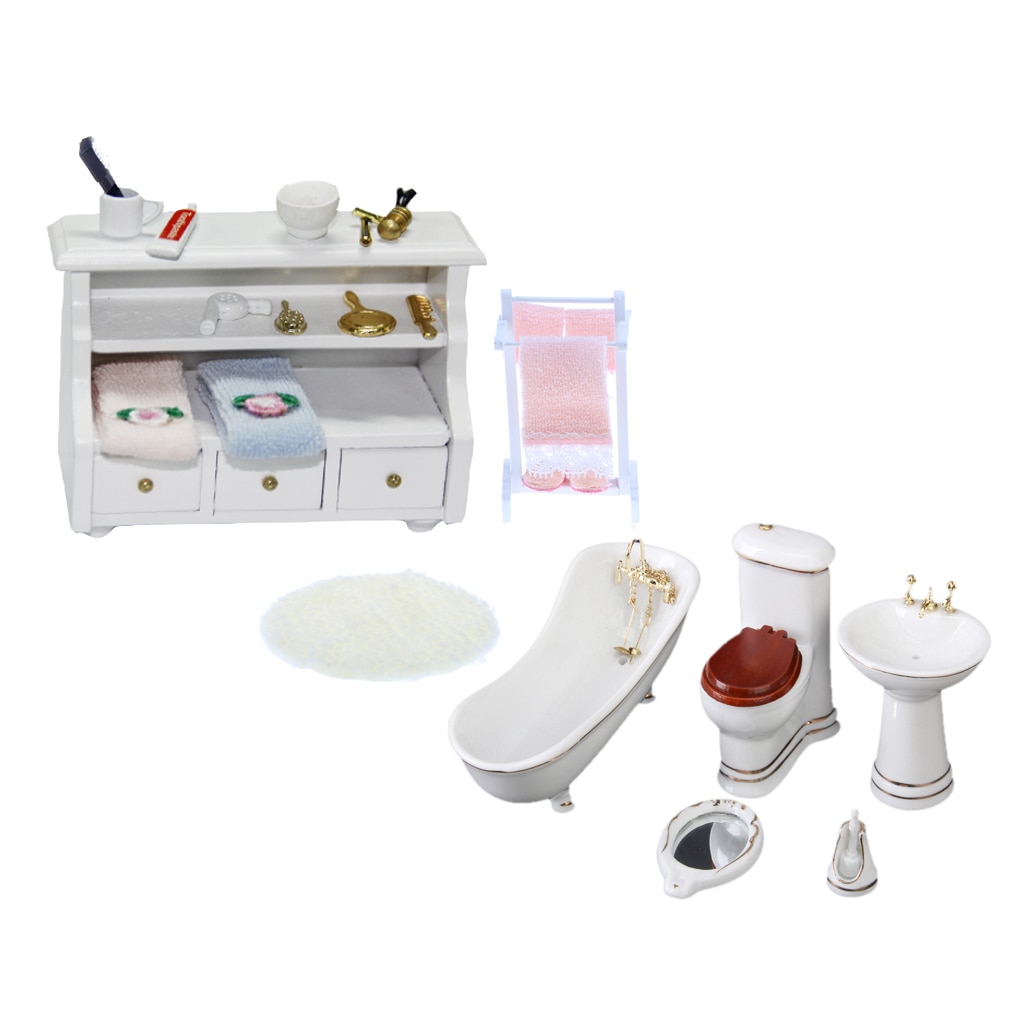 Poppenhuis Miniatuur Badkamer Set Benodigdheden Voor 1:12 Schaal Model