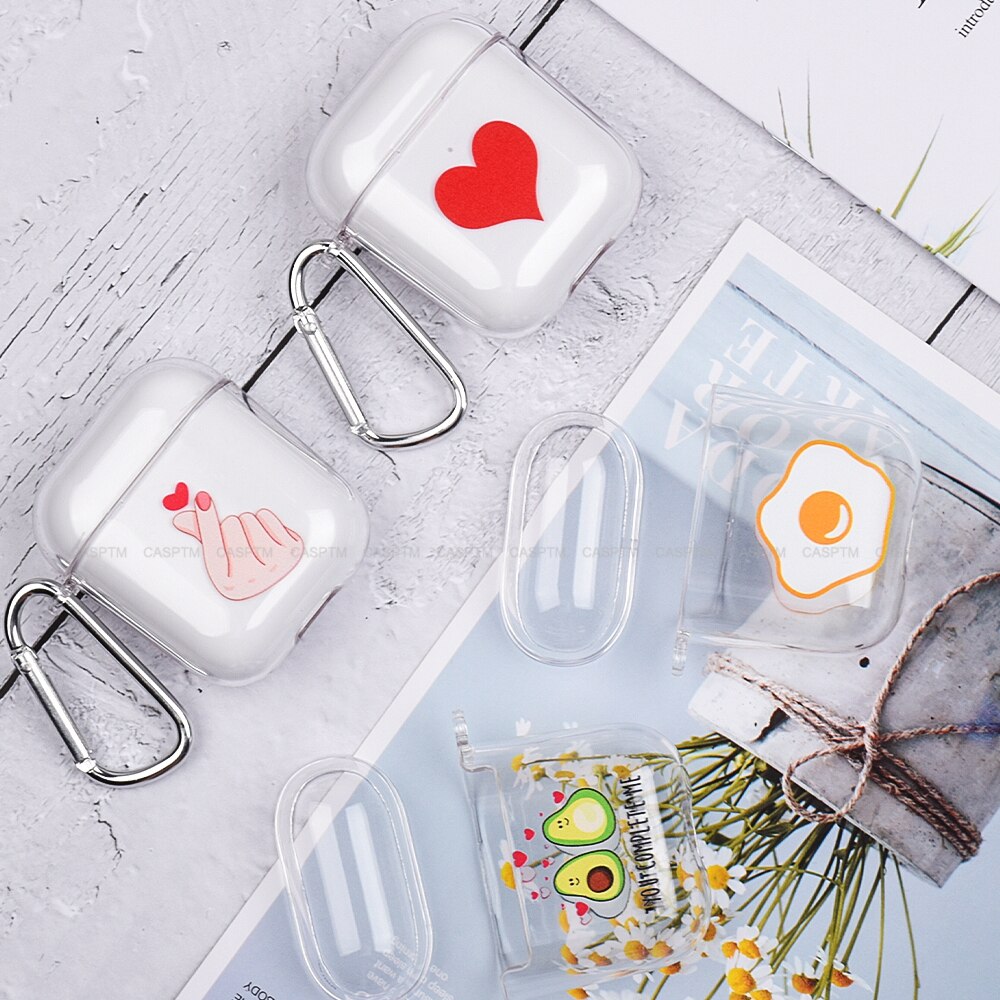 Transparent Earphone Case For Apple AirPods 2 1 Cute Lovely Heart Cartoon Hard PC Cover Bag For Airpods 2 1 Coque Fundas Cases