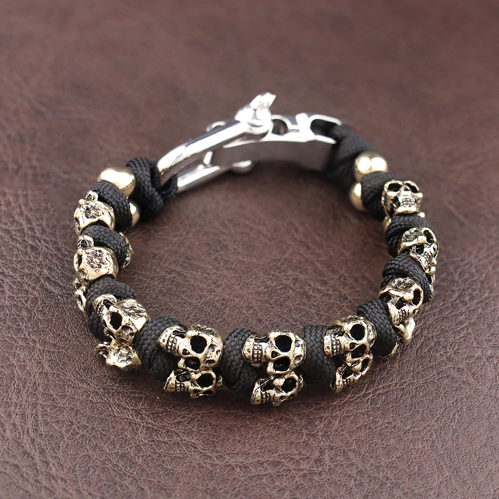 Pulsera tejida con calavera Vintage para hombre, brazaletes hechos a mano, brazaletes de Paracord de supervivencia al aire libre, pulseras ajustables Punk Hip Hop, joyería