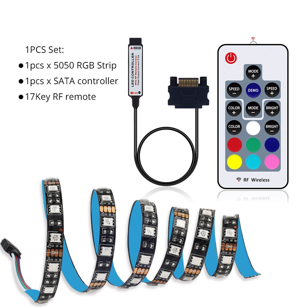 DC 12V RGB 5050 LED Strip Voor Led PC Case Computer SATA rgb Lint Tape 1M 2 M, 17Key RF SATA LED Controller Flexibele Strip Licht