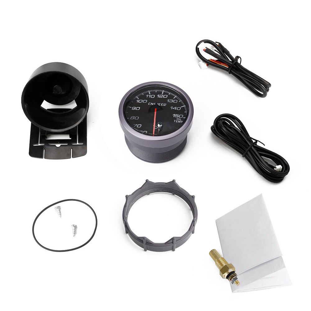 CNSPEED 60MM 12V Car Oil Temperature Gauges 50-150C Oil Temp With Sensor Black Face White & Amber Lighting YC101414+YC100211