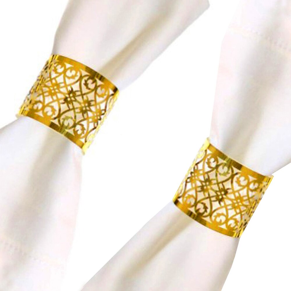 25Pcs Napkin Ring Hollow Pattern Gold and Silver Napkin Ring Wedding Party Table Decoration Kitchen Supplies Wedding Decoration