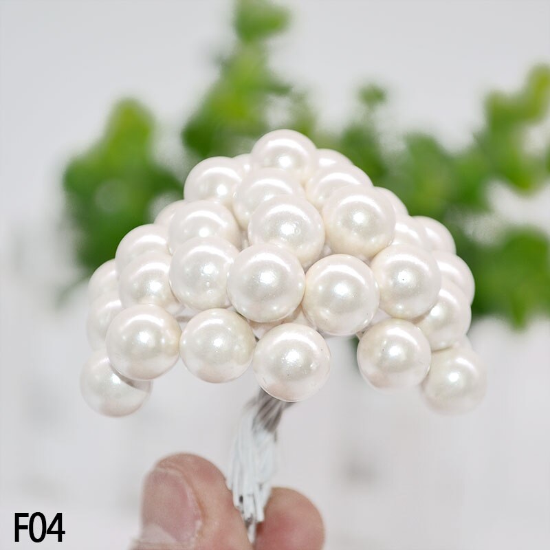100 st / parti 10mm röda körsbär konstgjorda blommor frukt ståndare körsbär diy bröllop dekoration årslådor kransar blomma: Vit