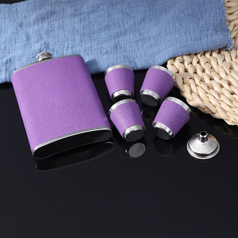 9OZ Portable Flagon Hip Flask set with cups funnel fork spoon purple for Whiskey Vodka Wine Pot Alcohol Drinking Bottle
