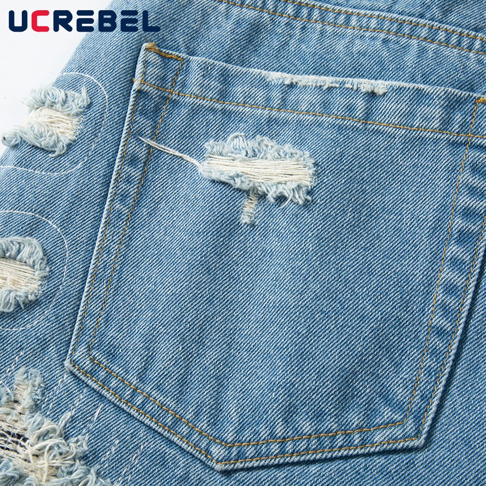 Gewaschen betrübt gerissen Denim kurze Hose Herren Streetwear Knie-länge kurze Hose Sommer hoch Straße verlieren Jeans Halbe Hosen Männer